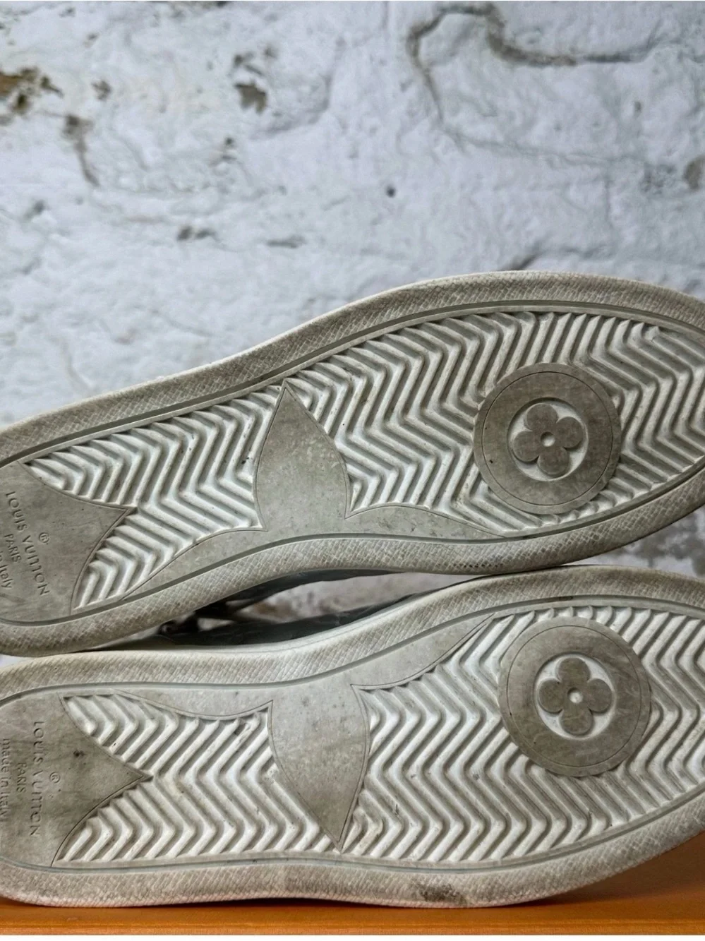 Louis Vuitton Silver & White High-Top Sneakers